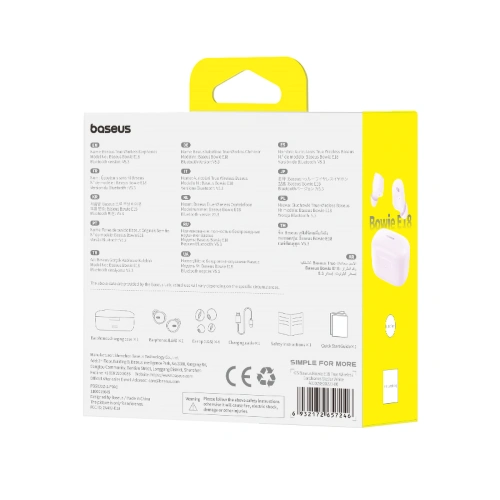 Słuchawki bezprzewodowe dokanałowe Baseus Bowie E18 TWS ENC IPX4 fioletowe