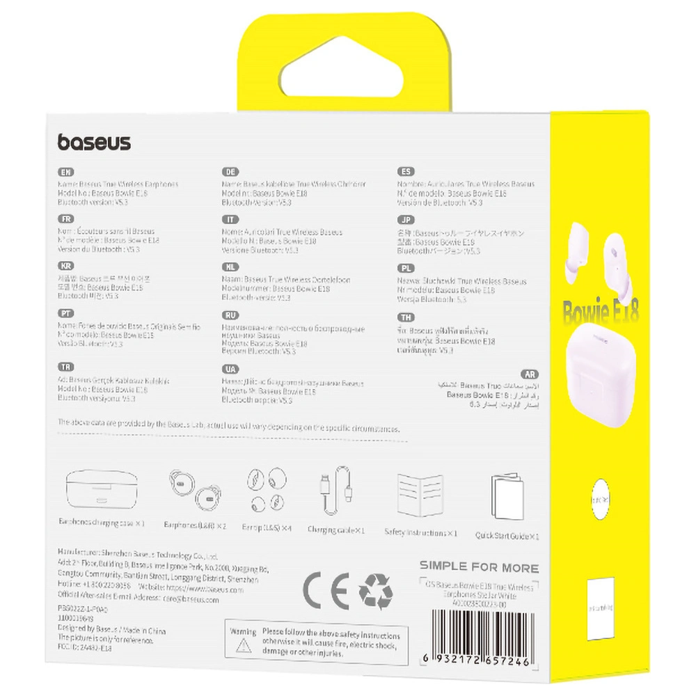 Hurtownia GSM - Kabellose In-Ear-Kopfhörer Baseus Bowie E18 TWS ENC IPX4 lila - BSU4885 - {ean13} - Hurt