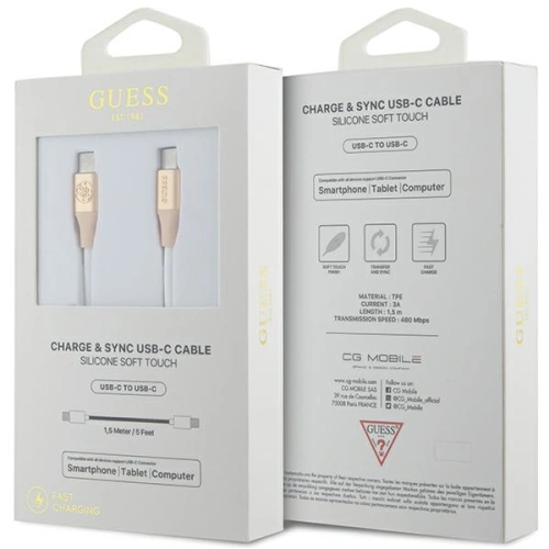 Kabel Guess GUCCLALRGDD USB-C / USB-C 1.5m Fast Charging Ebossed Logo złoty/light gold