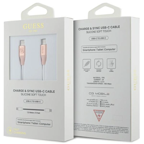 Kabel Guess GUCCLALRGDP USB-C / USB-C 1.5m Fast Charging Ebossed Logo różowy/pink