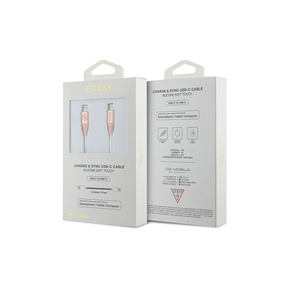 Hurtownia GSM - Kabel Guess GUCCLALRGDP USB-C / USB-C 1.5m Încărcare Rapidă Logo Embosat roz/pink - GUE3402 - {ean13} - Hurt