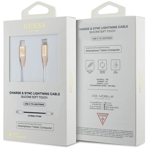 Kabel Guess GUCLLALRGDD USB-C / Lightning 1.5m Fast Charging Ebossed Logo złoty/light gold