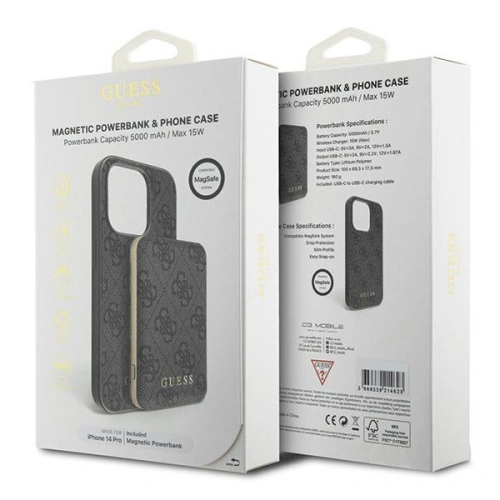 Zestaw Guess GUBPM5P14L4GEMGK Apple iPhone 14 Pro hardcase + Powerbank 5000mAh MagSafe 4G Metal Logo czarny/black