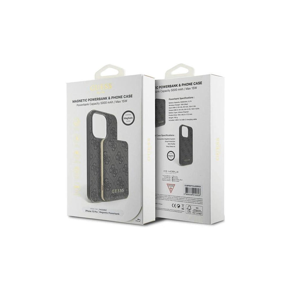 Hurtownia GSM - Zestaw Guess GUBPM5P15L4GEMGK Apple iPhone 15 Pro hardcase + Powerbank 5000mAh MagSafe 4G Metal Logo czarny/black - GUE3411 - {ean13} - Hurt