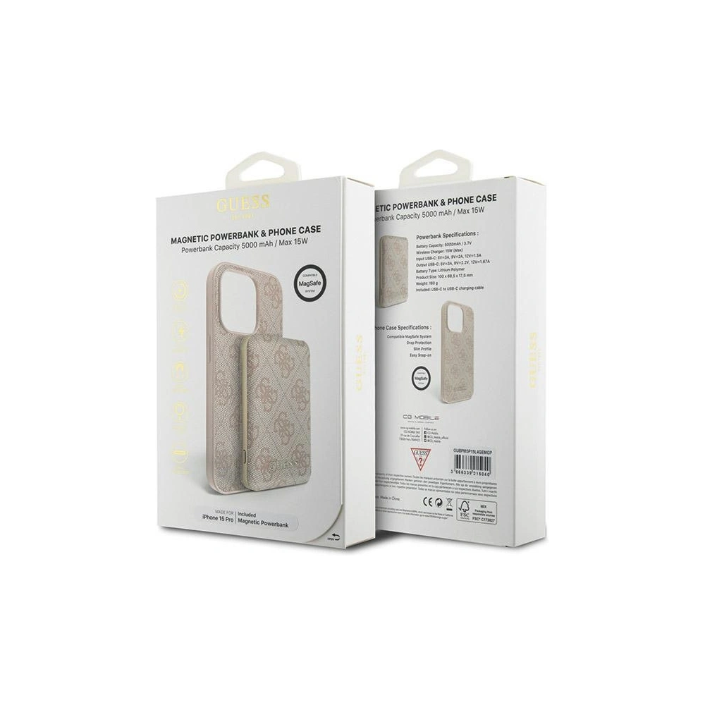 Wholesale Guess GUBPM5P15L4GEMGP Apple iPhone 15 Pro hardcase + Powerbank 5000mAh MagSafe 4G Metal Logo pink - GUE3412 - {ean13} - Hurt