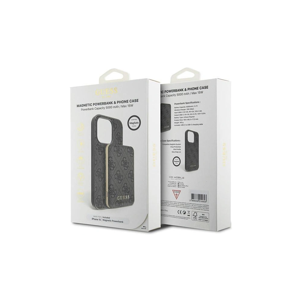Hurtownia GSM - Set Guess GUBPM5P15S4GEMGK Apple iPhone 15 Hardcase + Powerbank 5000mAh MagSafe 4G Metal Logo schwarz/black - GUE3414 - {ean13} - Hurt