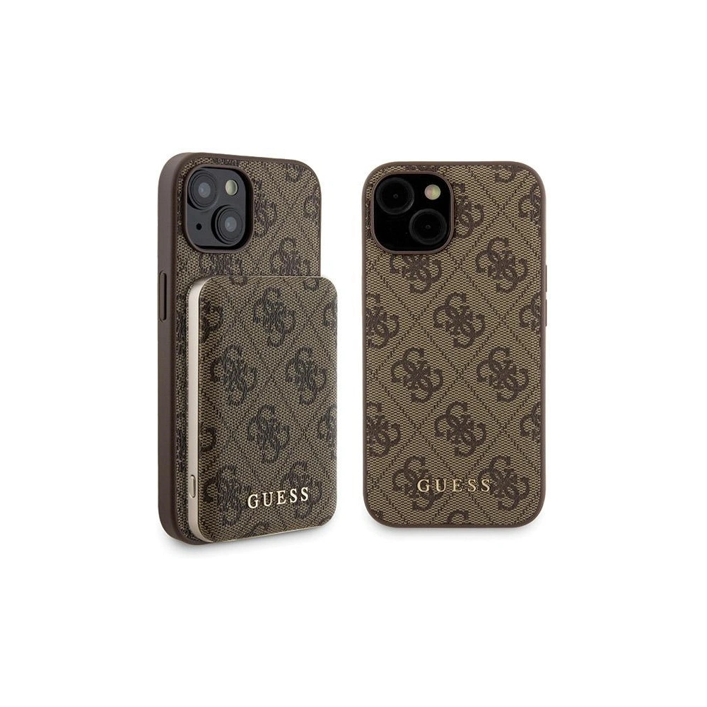 Hurtownia GSM - Zestaw Guess GUBPM5P15S4GEMGW Apple iPhone 15 kemény tok + Powerbank 5000mAh MagSafe 4G Fém Logo barna/brown - GUE3416 - {ean13} - Hurt