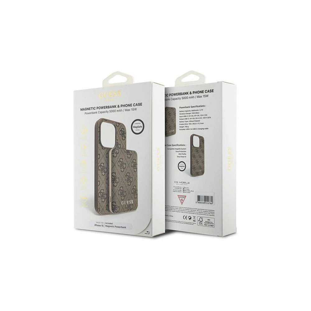 Hurtownia GSM - Zestaw Guess GUBPM5P15S4GEMGW Apple iPhone 15 kemény tok + Powerbank 5000mAh MagSafe 4G Fém Logo barna/brown - GUE3416 - {ean13} - Hurt