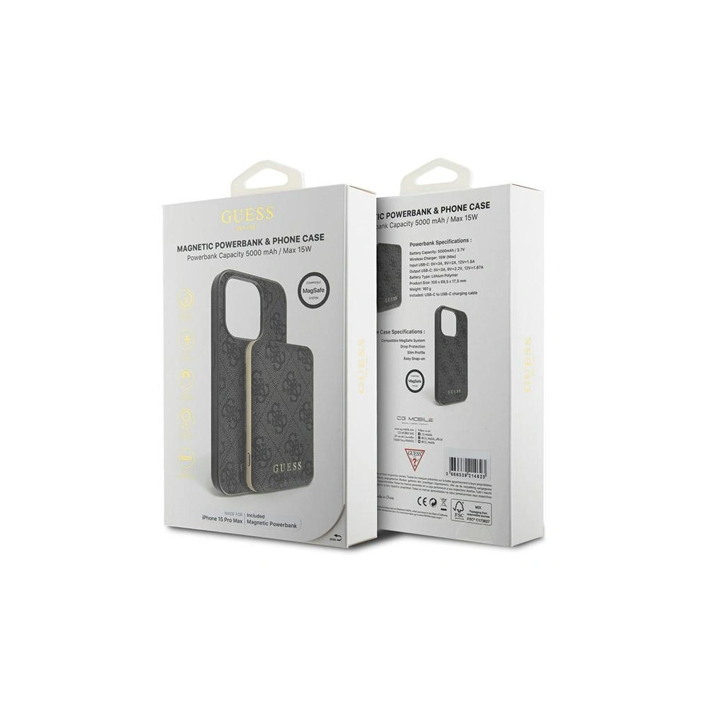 Hurtownia GSM - Set Guess GUBPM5P15X4GEMGK Apple iPhone 15 Pro Max hardcase + Powerbank 5000mAh MagSafe 4G Metal Logo negru/black - GUE3417 - {ean13} - Hurt