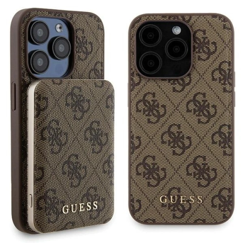 Hurtownia Guess - 3666339214777 - GUE3419 - Zestaw Guess GUBPM5P15X4GEMGW Apple iPhone 15 Pro Max hardcase + Powerbank 5000mAh MagSafe 4G Metal Logo brązowy/brown - B2B homescreen