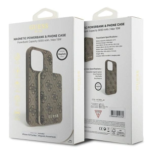 Hurtownia GSM - Set Guess GUBPM5P15X4GEMGW Apple iPhone 15 Pro Max hardcase + Powerbank 5000mAh MagSafe 4G Metal Logo maro/brown - GUE3419 - {ean13} - Hurt