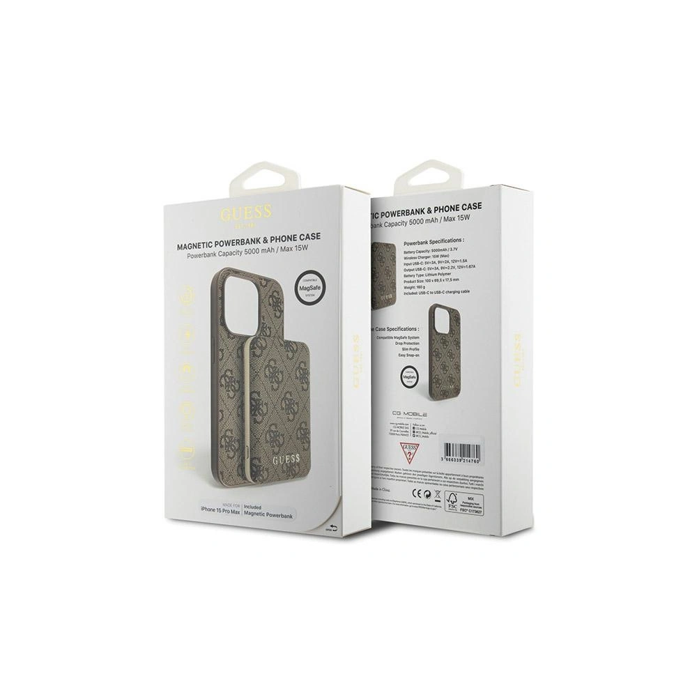 Hurtownia GSM - Zestav Guess GUBPM5P15X4GEMGW Apple iPhone 15 Pro Max hardcase + Powerbank 5000mAh MagSafe 4G Metal Logo hnědý/brown - GUE3419 - {ean13} - Hurt