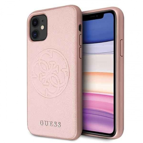 Guess Distributor - 3700740471685 - GUE237PNK - Guess GUHCN61RSSASRG iPhone 11 pink hard case Saffiano 4G Circle Logo - B2B homescreen