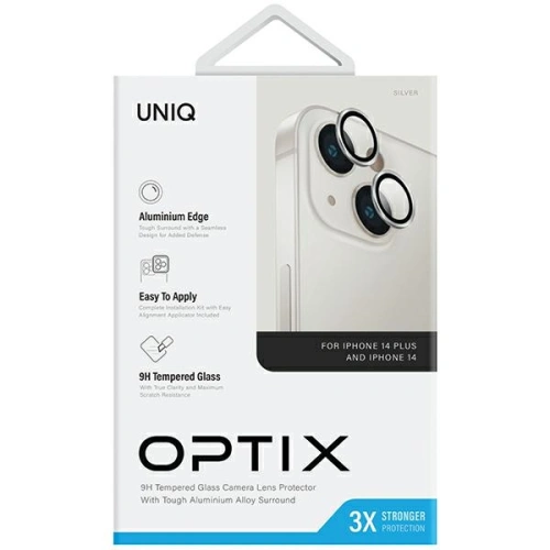 Szkło na obiektyw aparatu UNIQ Optix Aluminium Camera Lens Protector Apple iPhone 14 / 14 Plus sterling silver