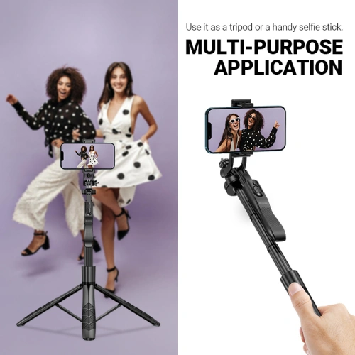 Selfie stick Crong SelfieGo Ultra Bluetooth tripod (czarny)