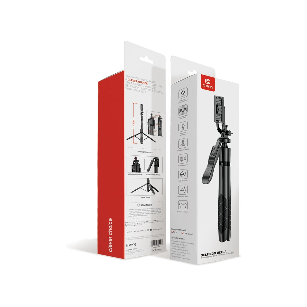 Hurtownia GSM - Baton selfie Crong SelfieGo Ultra trepied Bluetooth (negru) - CRG727 - {ean13} - Hurt
