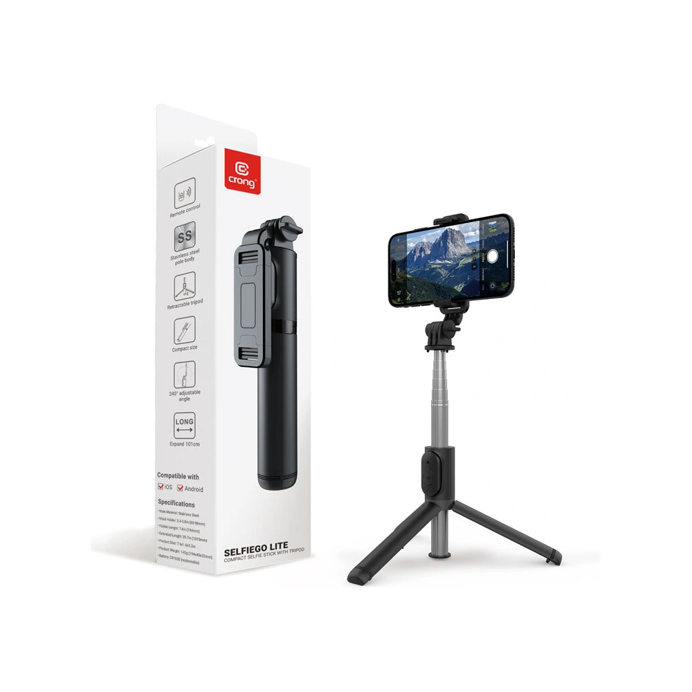 Hurtownia GSM - Selfie stick Crong SelfieGo Lite Bluetooth tripod (czarny) - CRG728 - {ean13} - Hurt