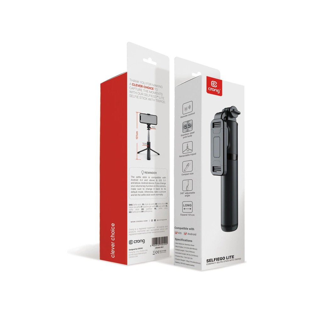 Hurtownia GSM - Selfie stick Crong SelfieGo Lite Bluetooth tripod (czarny) - CRG728 - {ean13} - Hurt