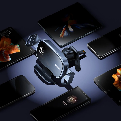 Uchwyt samochodowy do kratki z ładowarką indukcyjną Baseus LightChaser BS-CM029 15W czarny