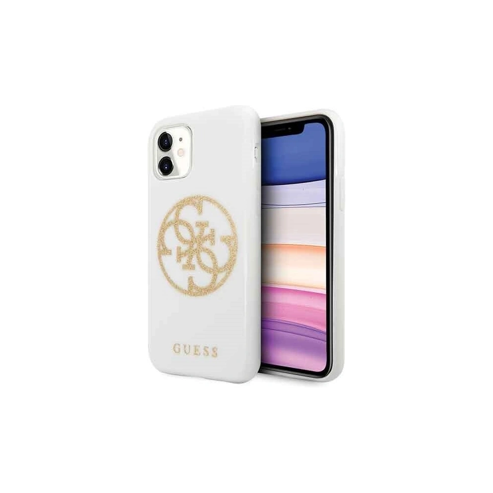 Wholesale Guess GUHCN61TPUWHGLG iPhone 11 white hard case Glitter 4G Circle Logo - GUE243WHT - {ean13} - Hurt
