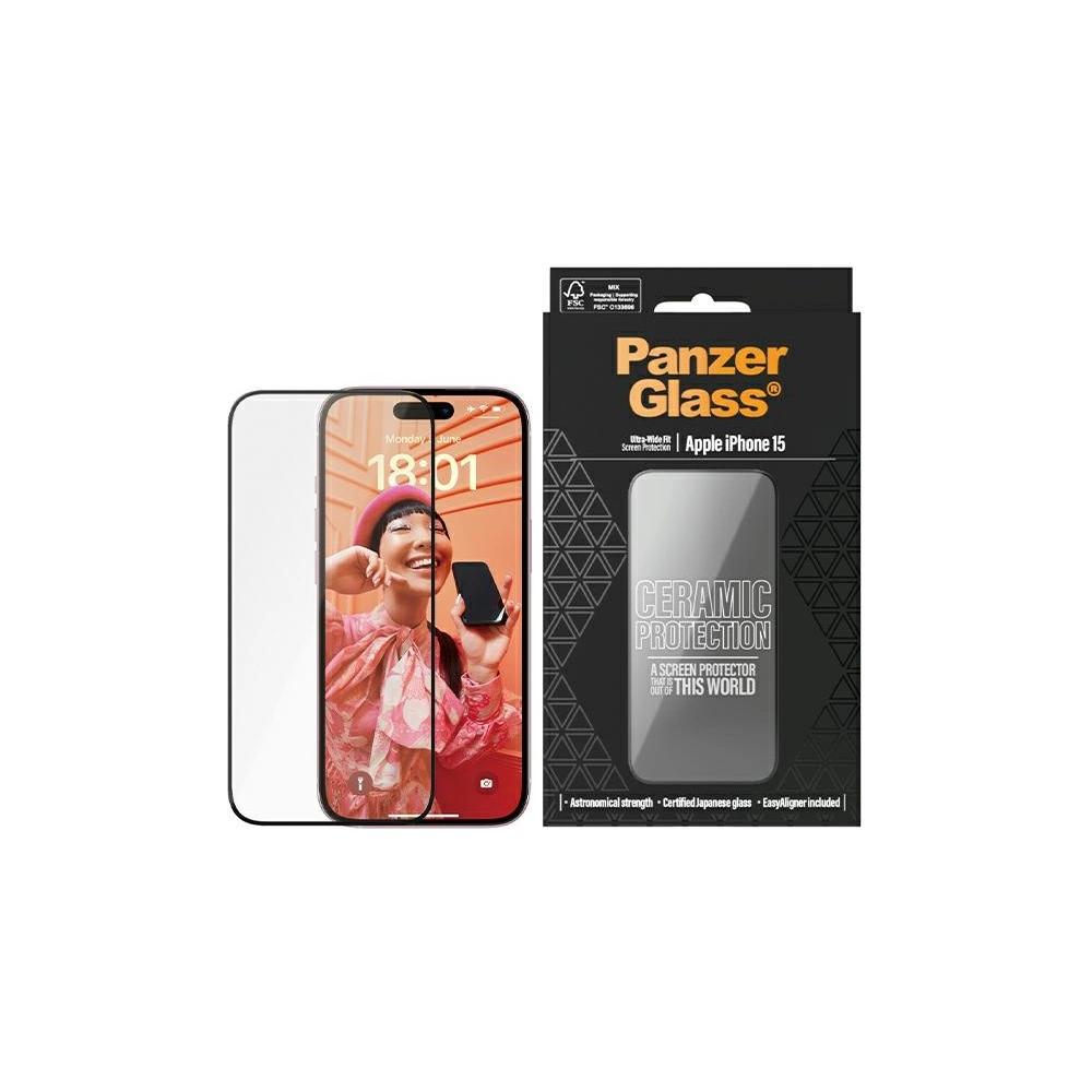 Hurtownia GSM - Keramické sklo PanzerGlass Ochrana keramiky Apple iPhone 15 Ultra-Wide-Fit Ochrana obrazovky - PZG610 - {ean13} - Hurt