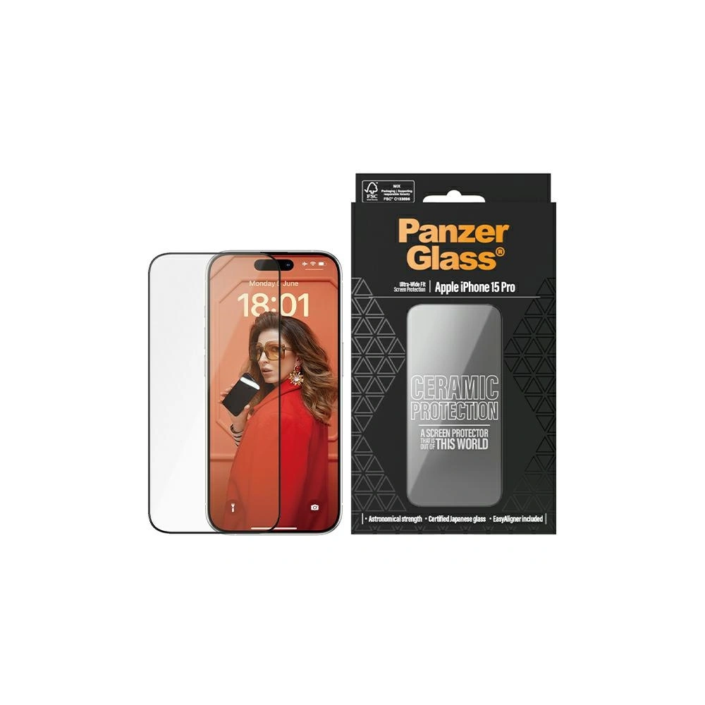 Hurtownia GSM - Sticlă ceramică PanzerGlass Protecție Ceramică Apple iPhone 15 Pro Ultra-Wide-Fit Protecție pentru Ecran - PZG612 - {ean13} - Hurt