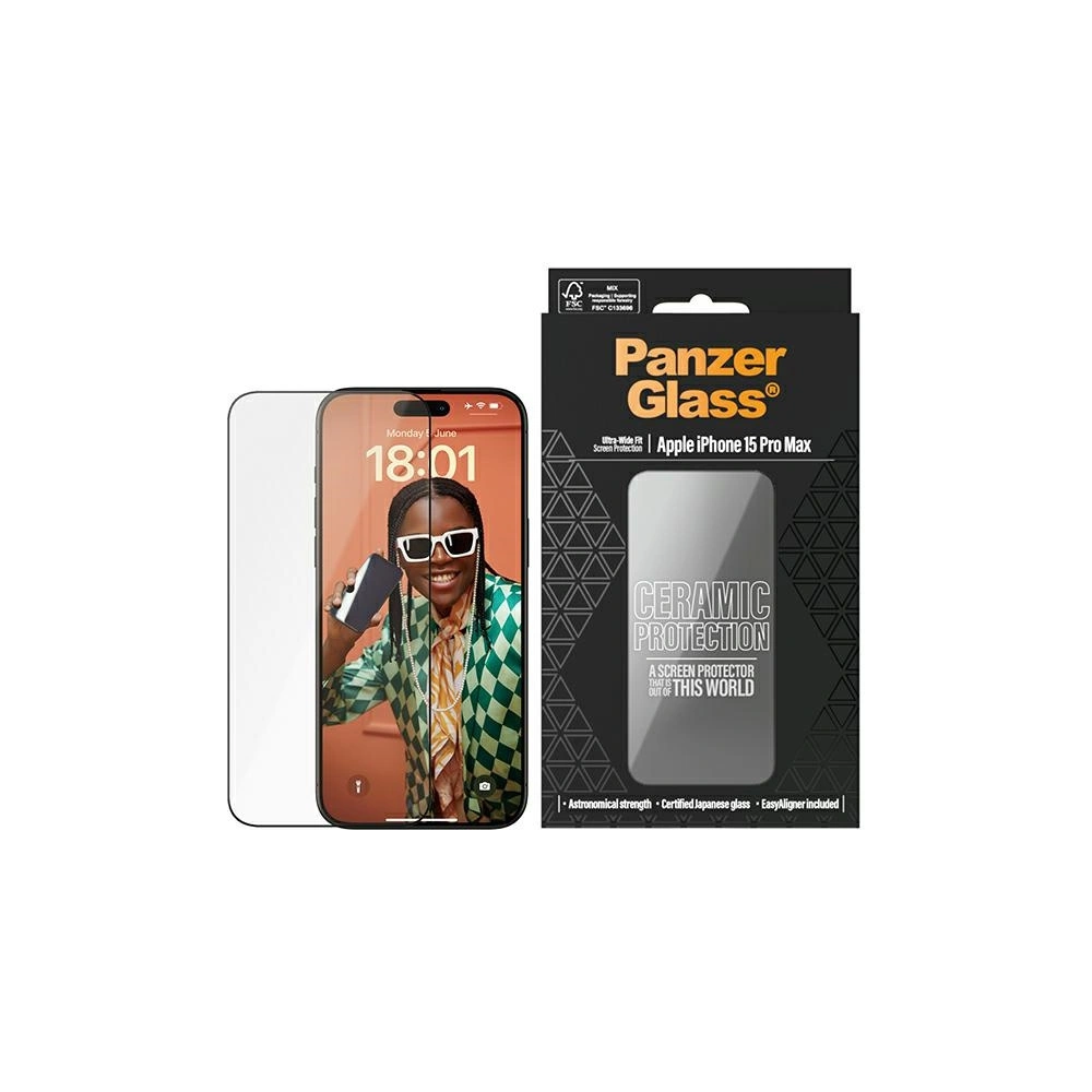 Hurtownia GSM - Kerámia üveg PanzerGlass Kerámia Védelem Apple iPhone 15 Pro Max Ultra-Széles-Fit Képernyő Védelem - PZG613 - {ean13} - Hurt