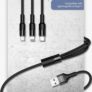 Hurtownia GSM - Cablul 3w1 USAMS U5 US-SJ219 USB-A / Lightning / microUSB / USB-C 1,5m 2A negru/black - USA1104 - {ean13} - Hurt