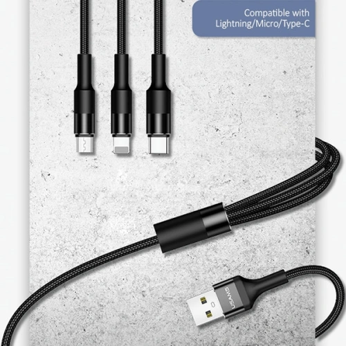 Kabel 3w1 USAMS U5 US-SJ219 USB-A / Lightning / microUSB / USB-C 1,5m 2A czarny/black