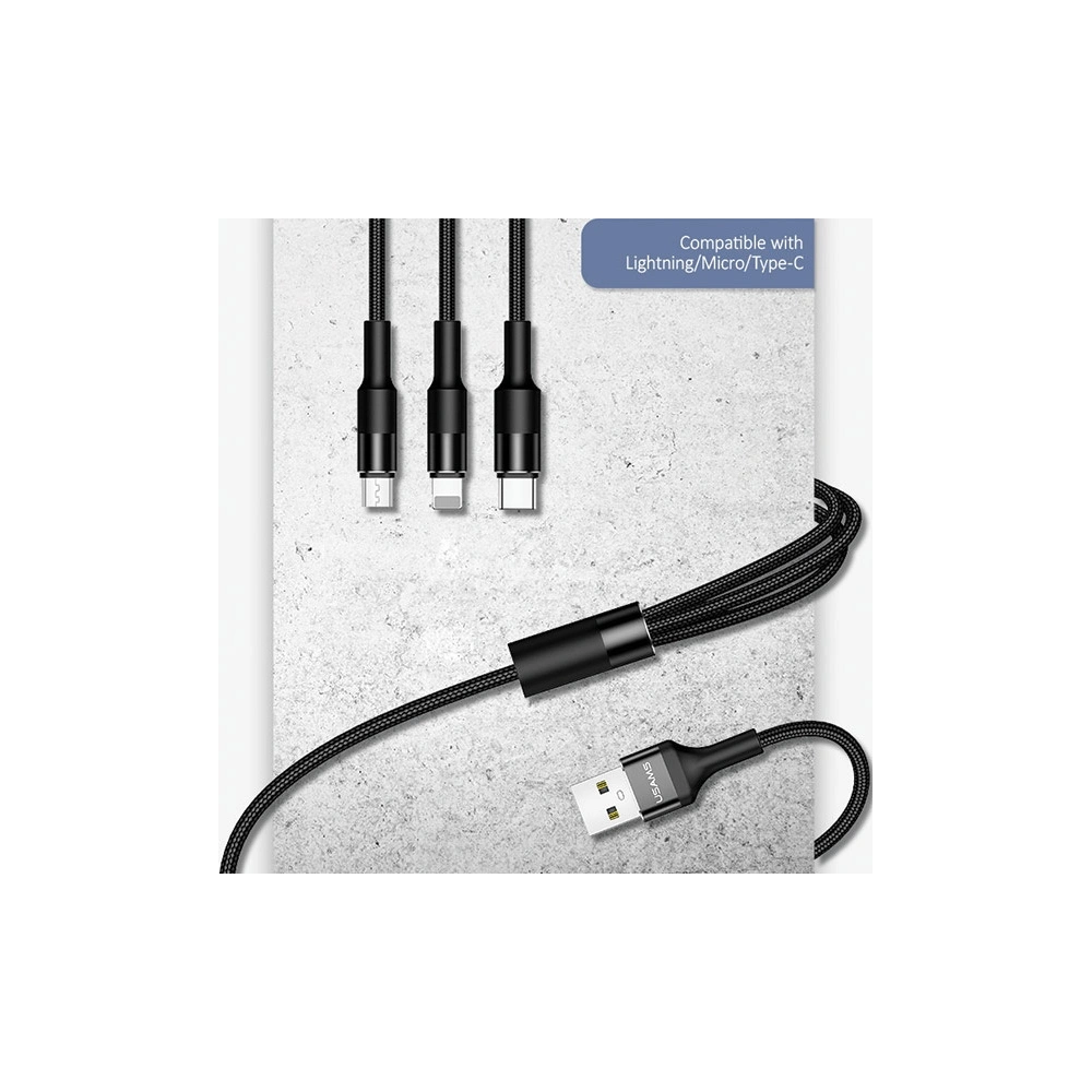 Hurtownia GSM - Kabel 3w1 USAMS U5 US-SJ219 USB-A / Lightning / microUSB / USB-C 1,5m 2A schwarz/black - USA1104 - {ean13} - Hurt