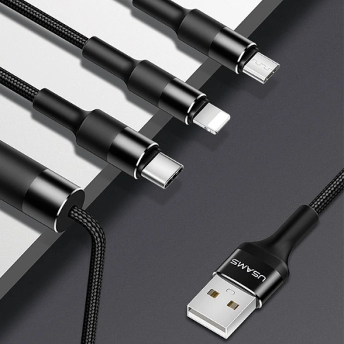 Kabel 3w1 USAMS U5 US-SJ219 USB-A / Lightning / microUSB / USB-C 1,5m 2A czarny/black