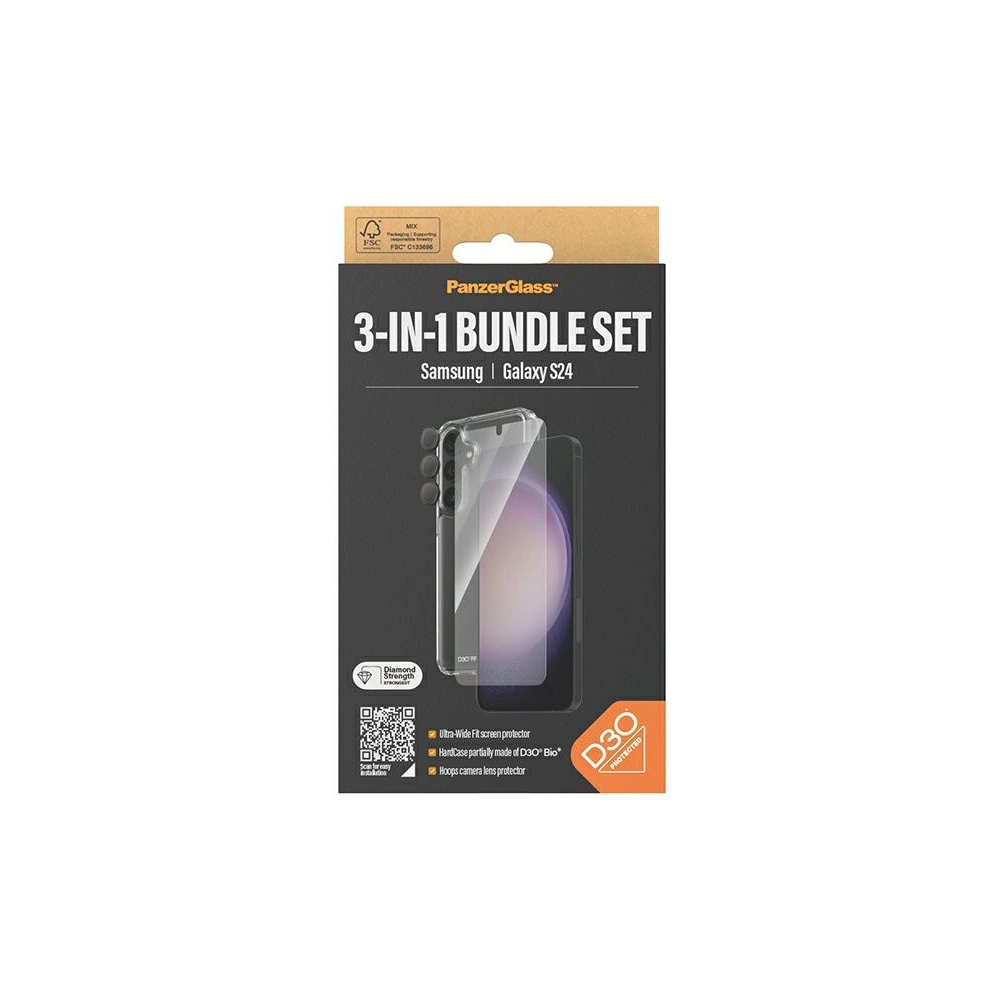 Hurtownia GSM - Sada PanzerGlass Bundle 3in1 Samsung Galaxy S24 Hardcase + Ochranné sklo + Objektiv na fotoaparát - PZG621 - {ean13} - Hurt