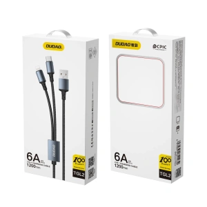 Wholesale Dudao cable 2in1 USB-A - USB-C / Lightning 6A black (TGL2) - DDA196 - {ean13} - Hurt