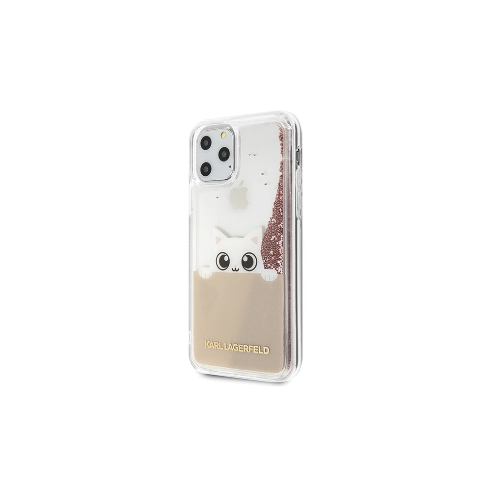 Wholesale Karl Lagerfeld KLHCN65PABGNU iPhone 11 Pro Max pink gold hard case PEEK A BOO Liquid Glitter - KLD178RS - {ean13} - Hurt