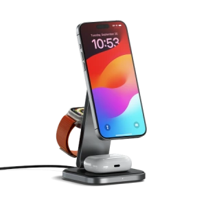 Wholesale Satechi 3-in-1 Foldable Charging Stand Qi2 wireless charger for three devices (US,CAN,EU,UK) space gray - STH134 - {ean13} - Hurt
