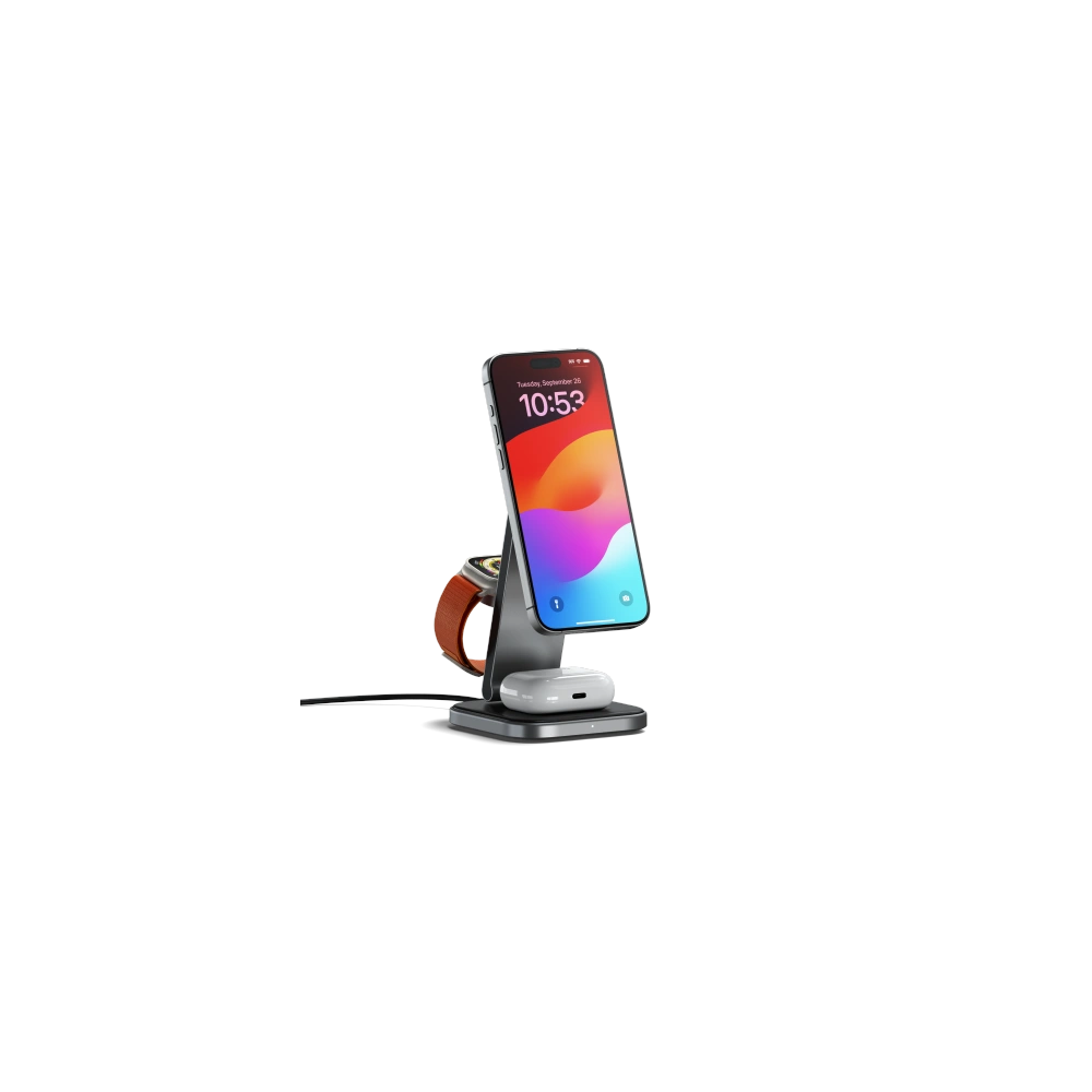 Wholesale Satechi 3-in-1 Foldable Charging Stand Qi2 wireless charger for three devices (US,CAN,EU,UK) space gray - STH134 - {ean13} - Hurt