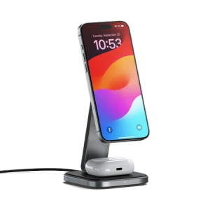 Wholesale Satechi 2-in-1 Foldable Charging Stand Qi2 wireless charger for two devices space gray - STH135 - {ean13} - Hurt