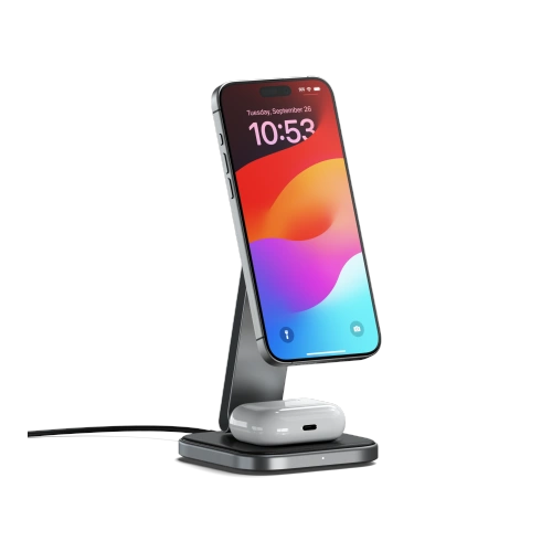 Ładowarka bezprzewodowa Satechi 2-in-1 Foldable Charging Stand Qi2 do dwóch urządzeń space gray