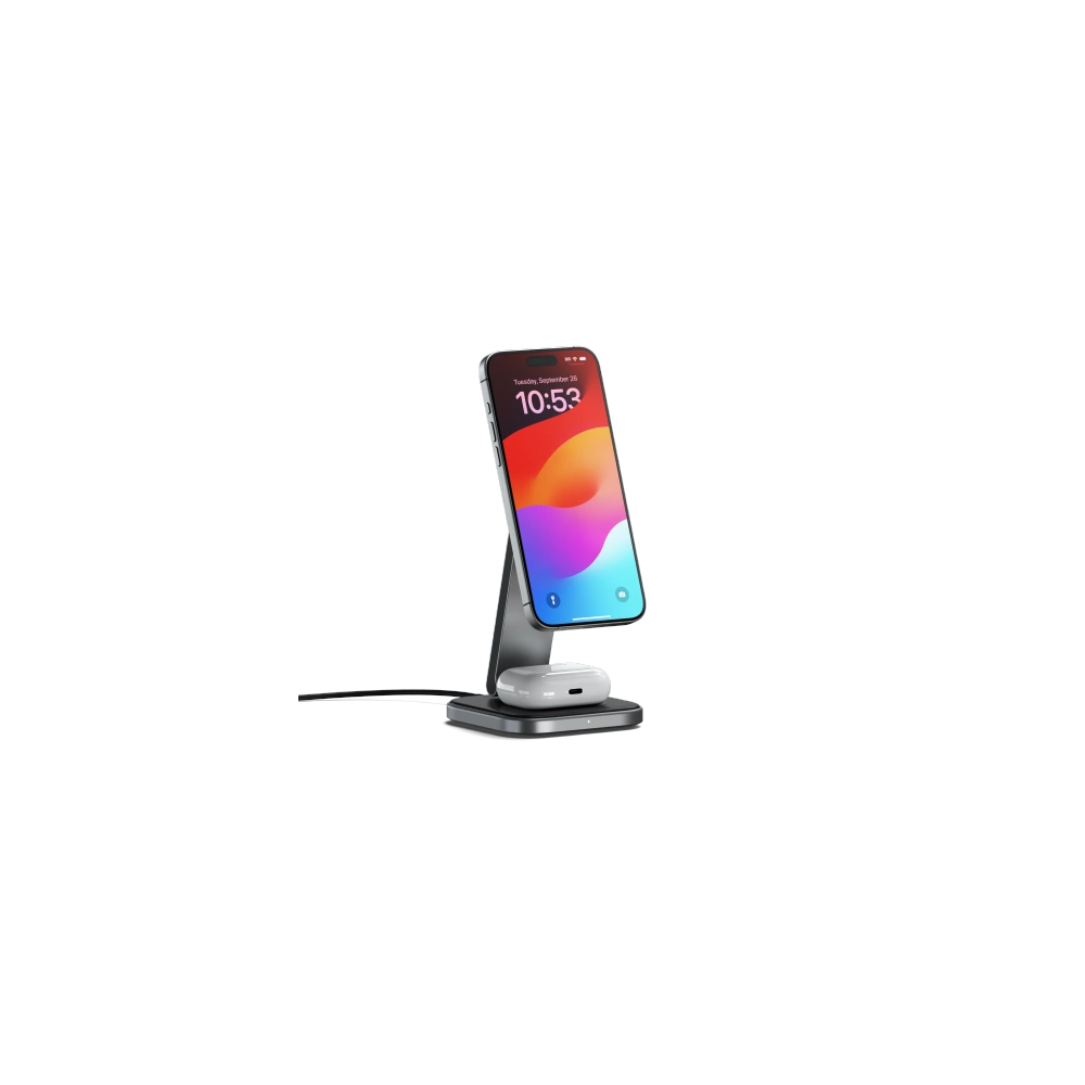 Hurtownia GSM - Ładowarka bezprzewodowa Satechi 2-in-1 Foldable Charging Stand Qi2 do dwóch urządzeń space gray - STH135 - {ean13} - Hurt