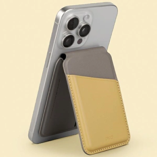 Portfel magnetyczny RFID z funkcją podstawki UNIQ Lyden DS żółto-szary/canary yellow-flint grey