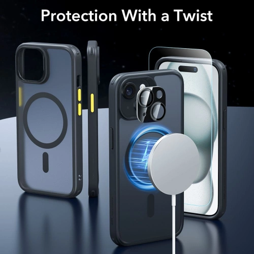 Zestaw etui + szkło na ekran + osłona na obiektyw ESR Classic Pro Set Halolock MagSafe Apple iPhone 15 Frosted Black