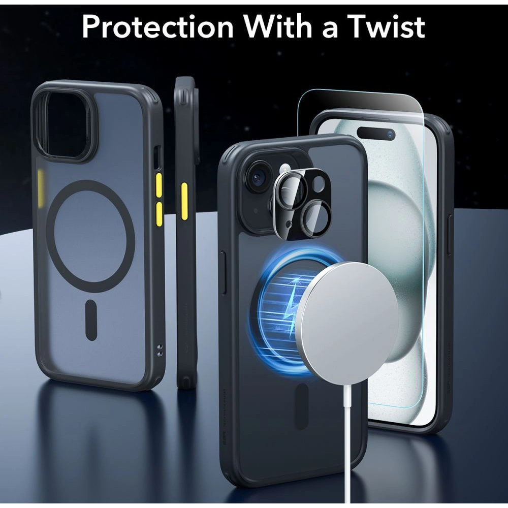 Hurtownia GSM - Sada pouzdra + sklo na displej + ochrana objektivu ESR Classic Pro Set Halolock MagSafe Apple iPhone 15 Frosted Black - ESR801 - {ean13} - Hurt