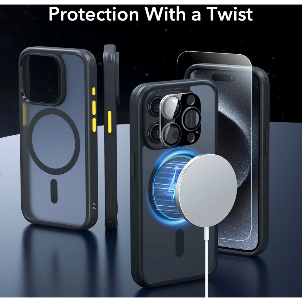 Hurtownia GSM - Zestaw etui + szkło na ekran + osłona na obiektyw ESR Classic Pro Set Halolock MagSafe Apple iPhone 15 Pro Max Frosted Black - ESR804 - {ean13} - Hurt