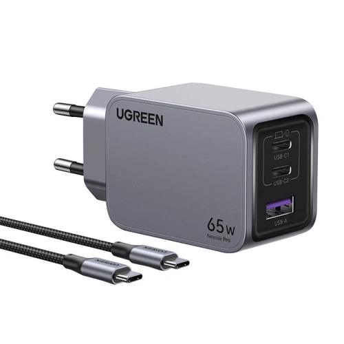 Ładowarka sieciowa UGREEN Nexode Pro USB-A, 2xUSB-C 65W + kabel USB-C / USB-C 1.5m czarna