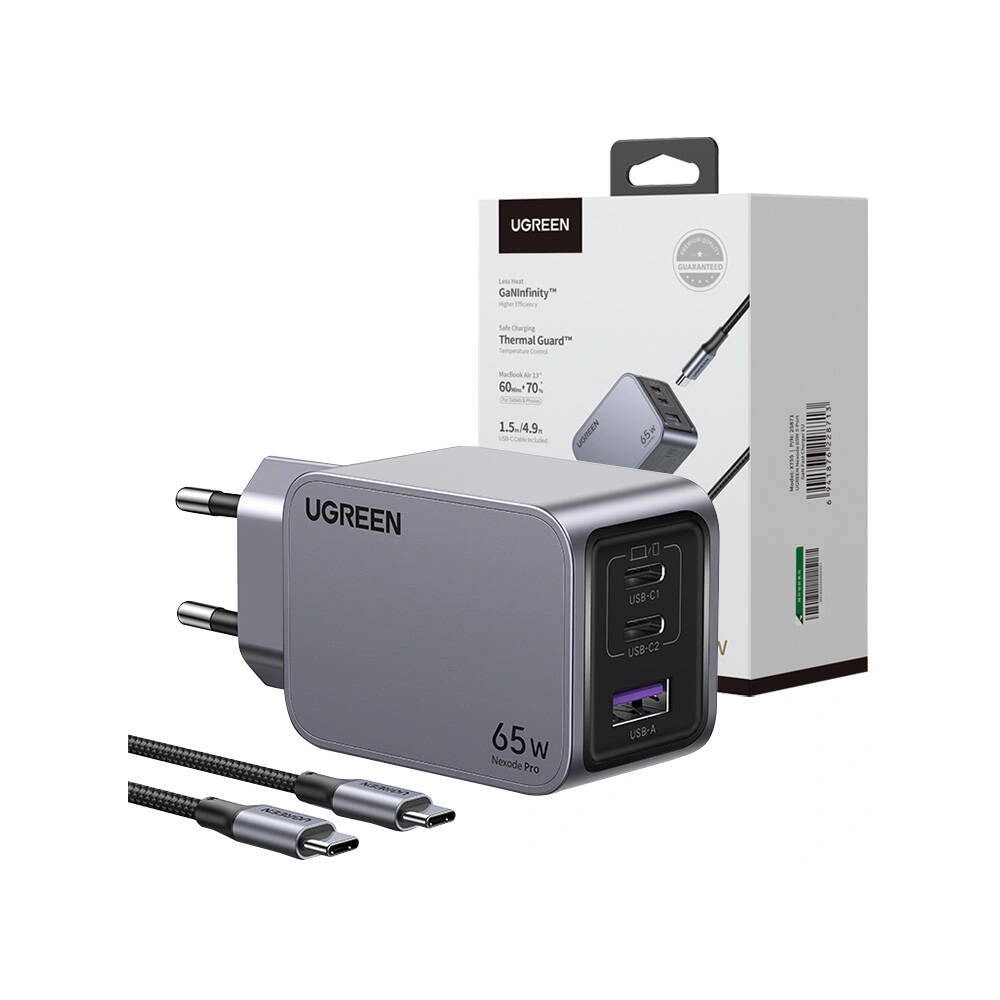 Hurtownia GSM - UGREEN Nexode Pro USB-A hálózati töltő, 2xUSB-C 65W + USB-C / USB-C 1.5m fekete - UGR1833 - {ean13} - Hurt