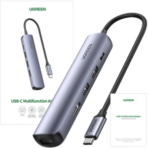 Hurtownia GSM - Adaptér UGREEN Revodok CM418 USB-C / 2xUSB-A, HDMI 4K30Hz, RJ45 1Gbps, PD 100W šedý - UGR1835 - {ean13} - Hurt