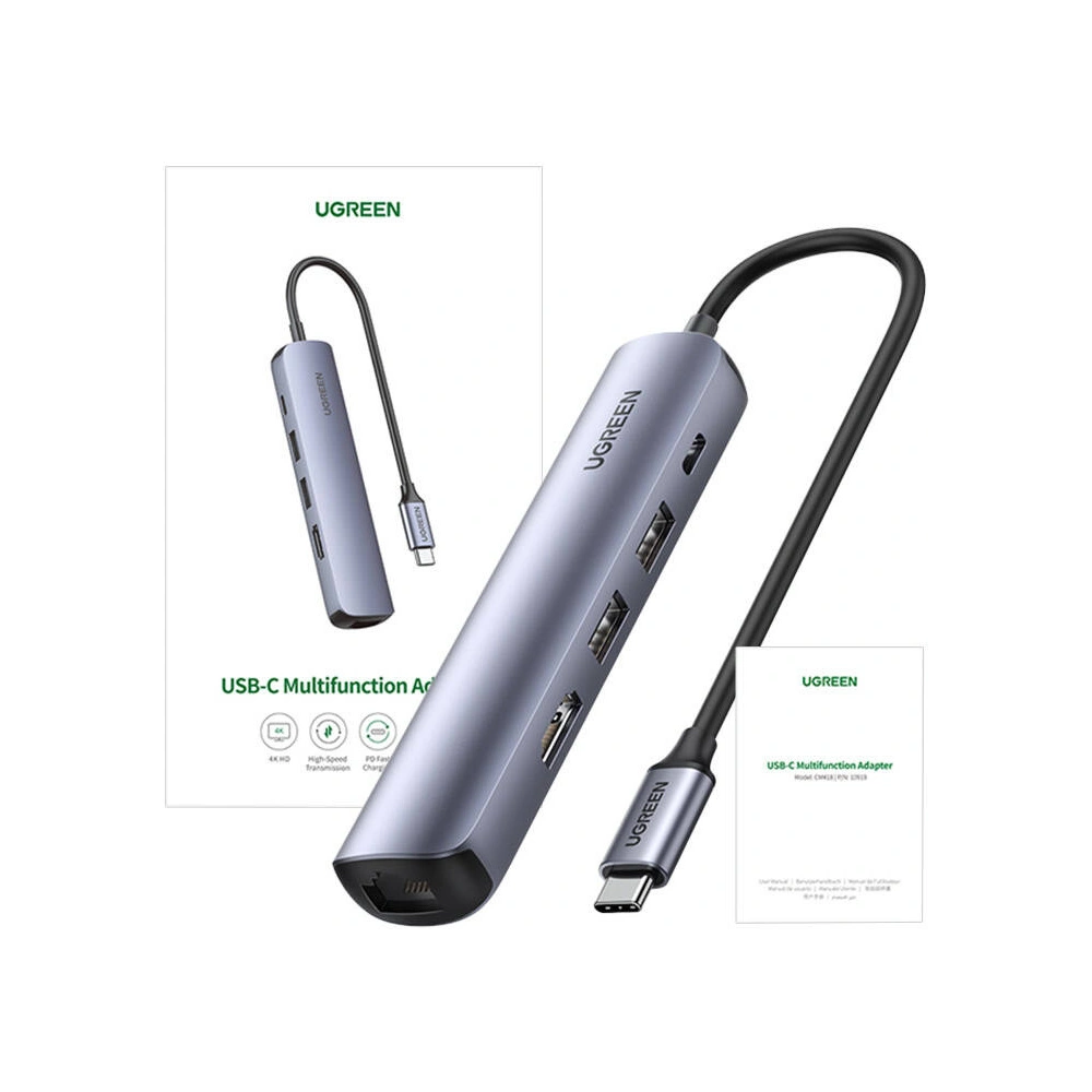 Hurtownia GSM - UGREEN Revodok CM418 Adapter USB-C / 2xUSB-A, HDMI 4K30Hz, RJ45 1Gbps, PD 100W grau - UGR1835 - {ean13} - Hurt