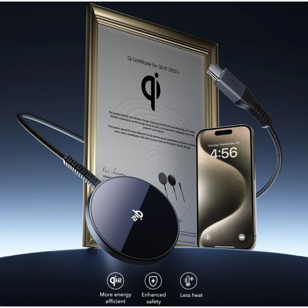 Wholesale ESR HaloLock QI2 Mini Magnetic wireless charger MagSafe 15W black - ESR806 - {ean13} - Hurt