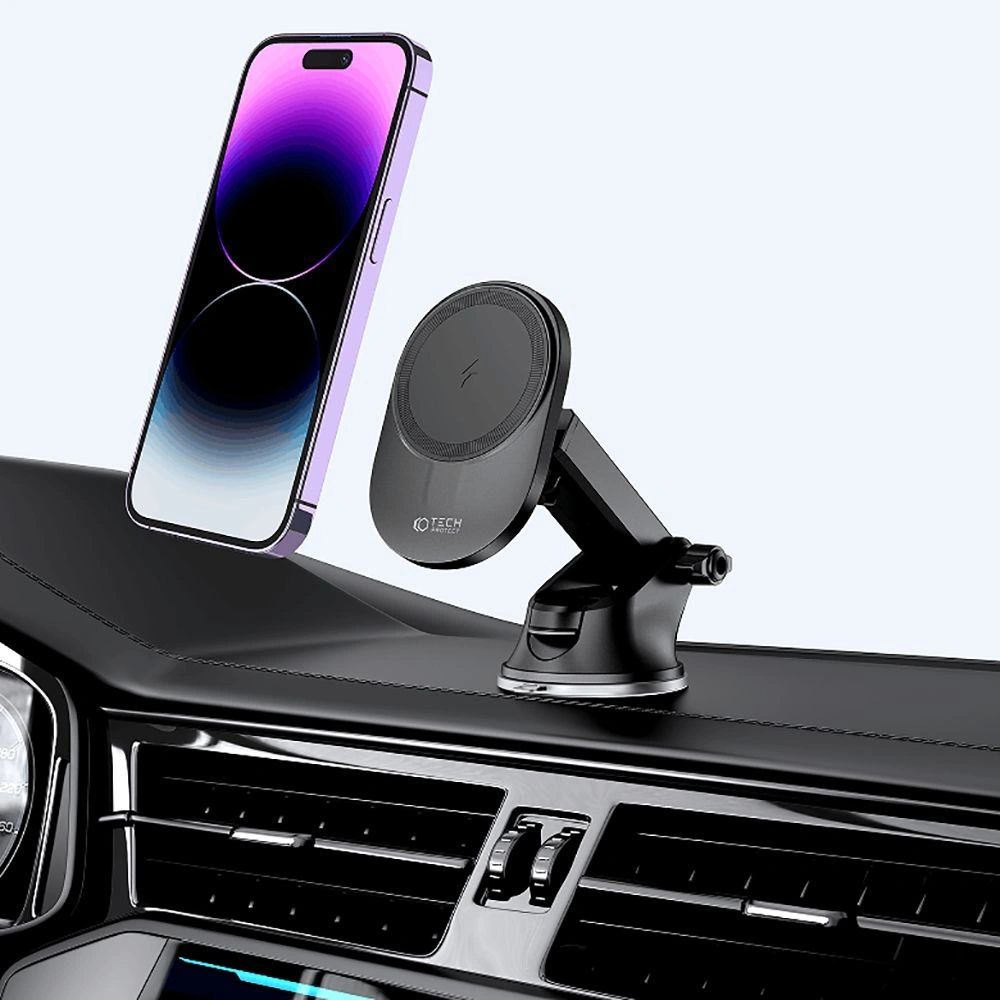 Hurtownia GSM - [OUTLET] Auto-Halterung mit kabellosem MagSafe-Ladegerät Tech-Protect MM15W-V1 Dashboard- und Lüftungshalterung kabelloses Ladegerät 15W Schwarz - OT-658 - {ean13} - Hurt