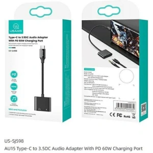 Hurtownia GSM - Adapter USAMS AU15 US-SJ598 USB-C / jack 3.5m DAC, USB-C PD 60W czarny/black - USA1106 - {ean13} - Hurt